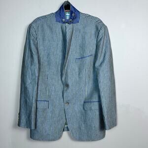 Tallia Linen sport coat Men's size 42 R convertible collar striped unique Mason